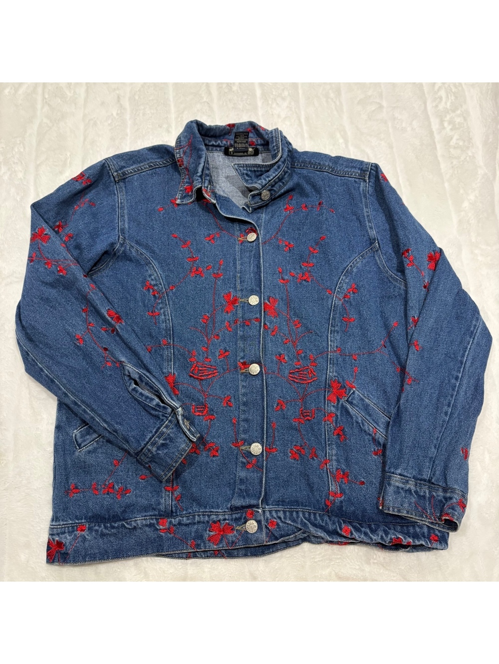 Denim & Co. Feminine Embroidered Blue Denim Jacket Medium Women 100% Cotton